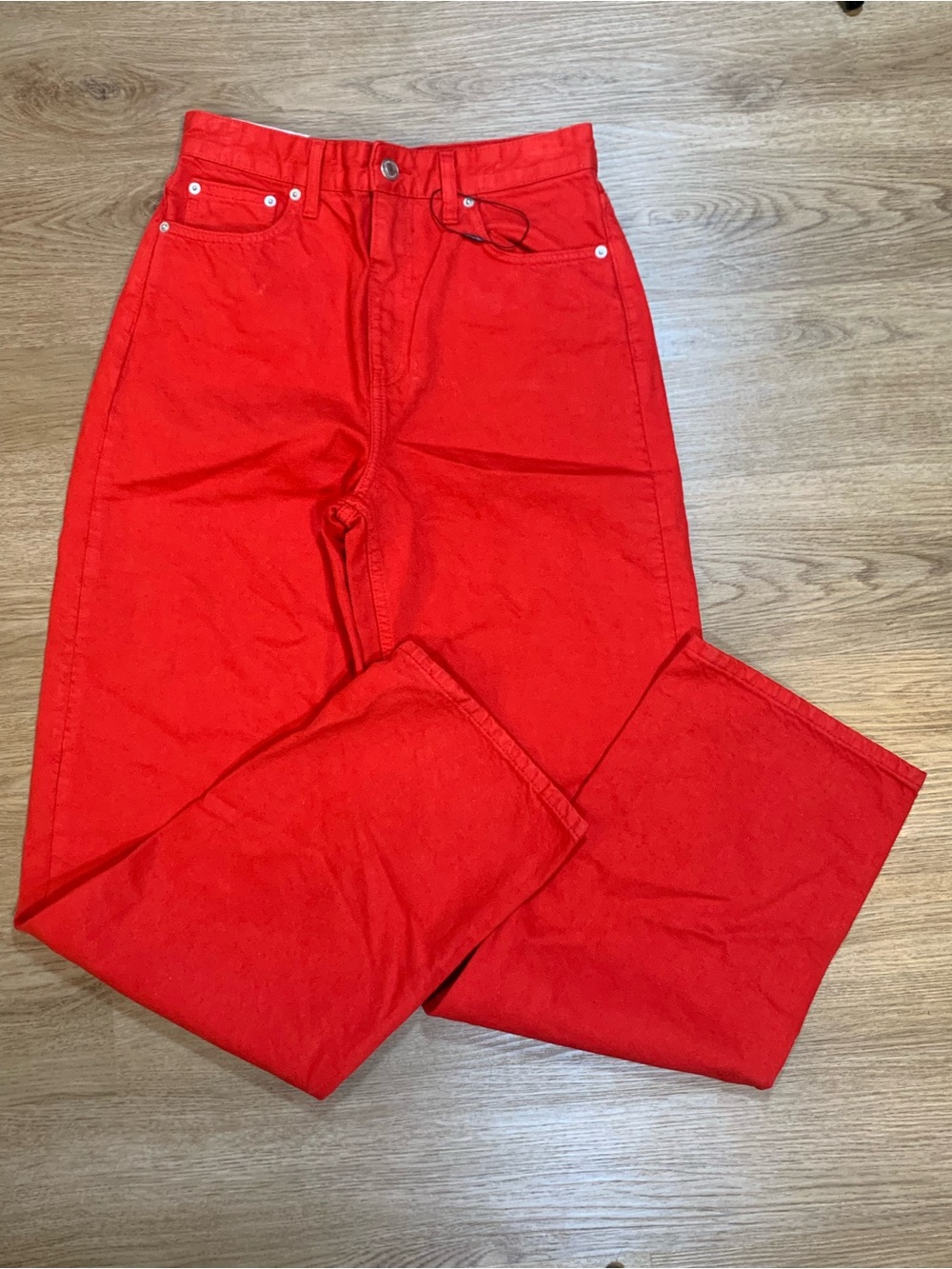 NWT Zara High Rise Wide Leg Full Length Jeans Pants Red Size 2 100% Cotton XS